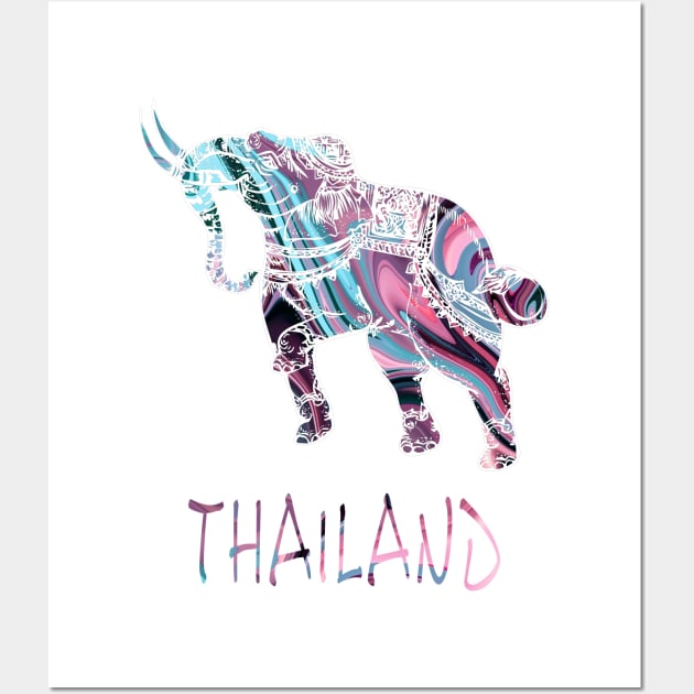 Ornate Thai Elephant In A Colorful Illustration Wall Art by VintCam